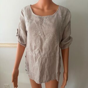 Vintage Lungo L'Arno L M Enchanting Butterfly Floral Linen Tunic Top Italy VTG